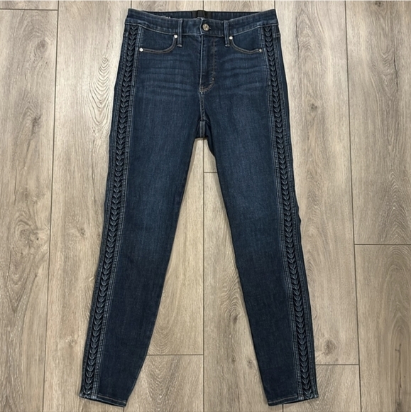 WHBM Women's High-Rise Sculpt Pleated Stripe Detail Skinny Ankle Stretch Jeans 4 - Picture 6 of 16